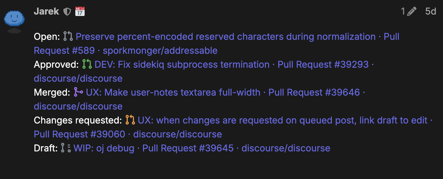Inline GitHub oneboxes now show live PR status icons