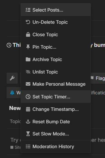 The image shows a context menu with options for managing a forum or discussion topic in a dark-themed interface. (Captioned by AI)