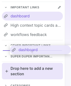 Drag-and-drop support for custom sidebar content
