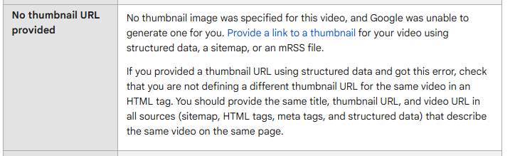 Ein Screenshot einer Google-Suchergebnis-Seite, auf der für ein Video kein Miniaturbild angezeigt wird. (Beschriftet von KI)