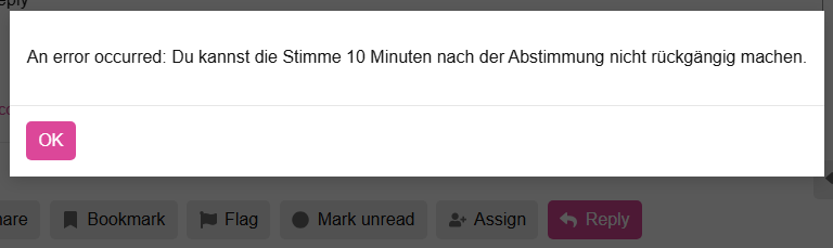 An error occurred: Du kannst die Stimme 10 Minuten nach der Abstimmung nicht rückgängig machen.