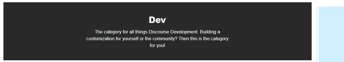 L'immagine è un banner per la categoria di Discourse Development, che la descrive come il luogo per creare personalizzazioni per sé o per la community. (Didascalia dell'IA)