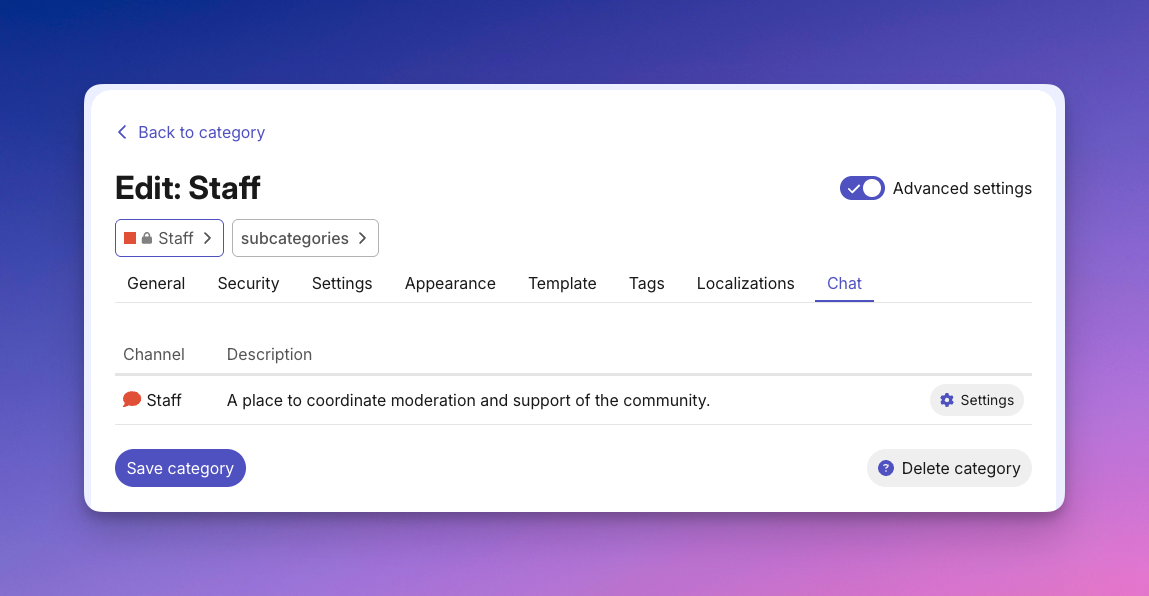 View chat channels from category settings