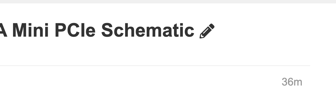 La imagen muestra una sección de un plano o esquema con el encabezado "A Mini PCle Schematic" y un icono de instrumento de dibujo, acompañado de la medida "36m". (Subtitulado por IA)