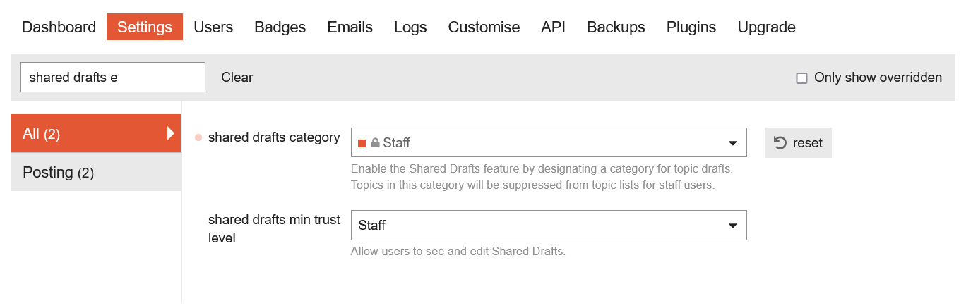 shared draft settings