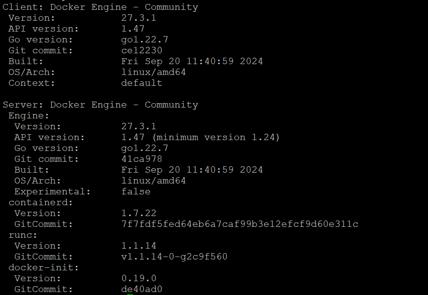 L'immagine raffigura uno snippet di codice, in particolare l'output di un comando Docker, comunemente utilizzato per la containerizzazione e il deployment di applicazioni. (Didascalia dell'IA)