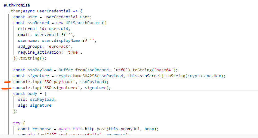 L'immagine mostra uno snippet di codice relativo all'autenticazione dell'utente, in cui un file ZIP viene crittografato come payload SSO e inviato a un endpoint HTTPS per ulteriori elaborazioni. (Didascalia dell'IA)