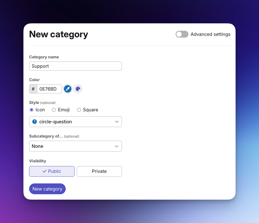 Simplified category creation